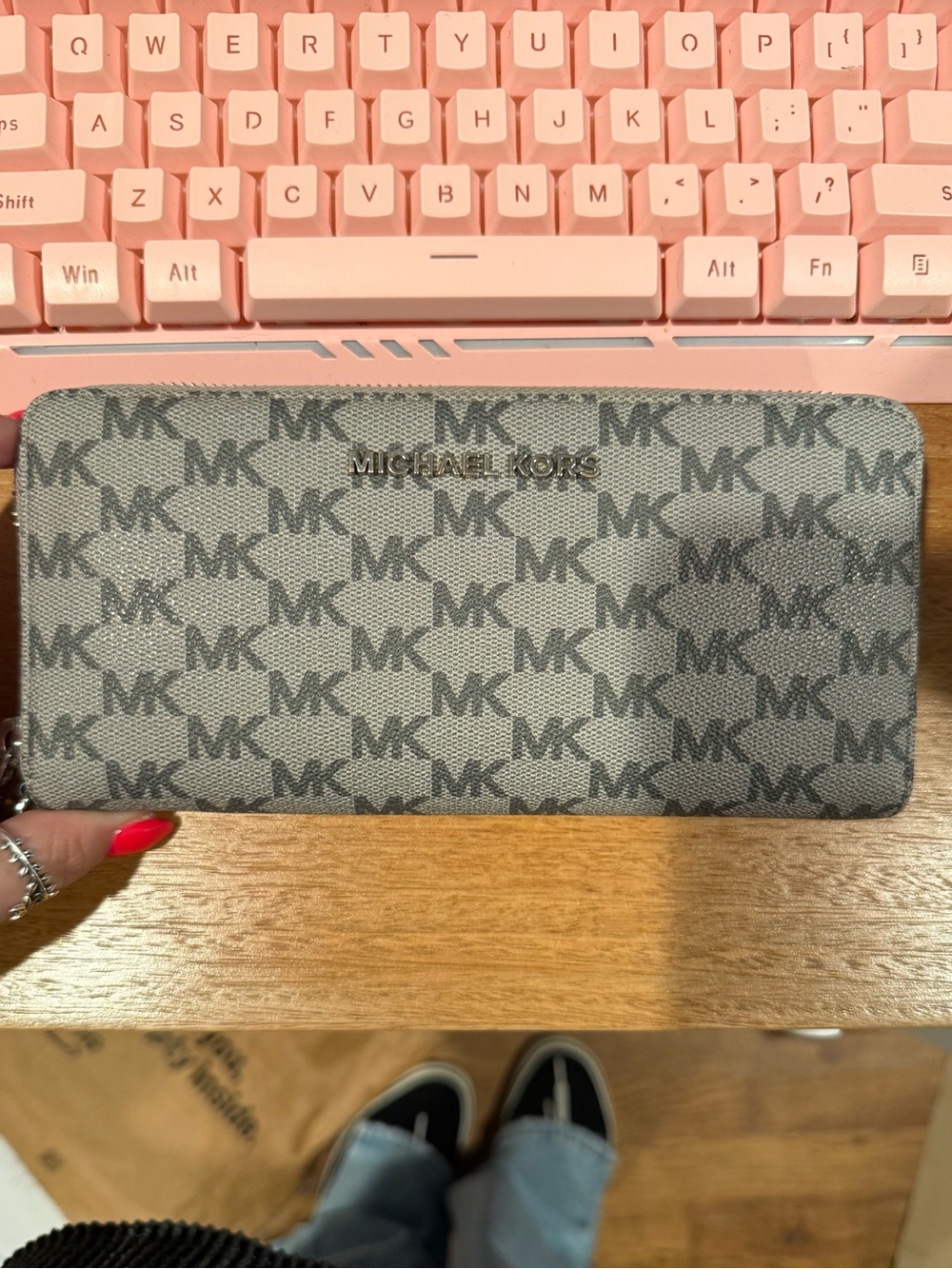Michael Kors Gray MK Logo Zip Wallet